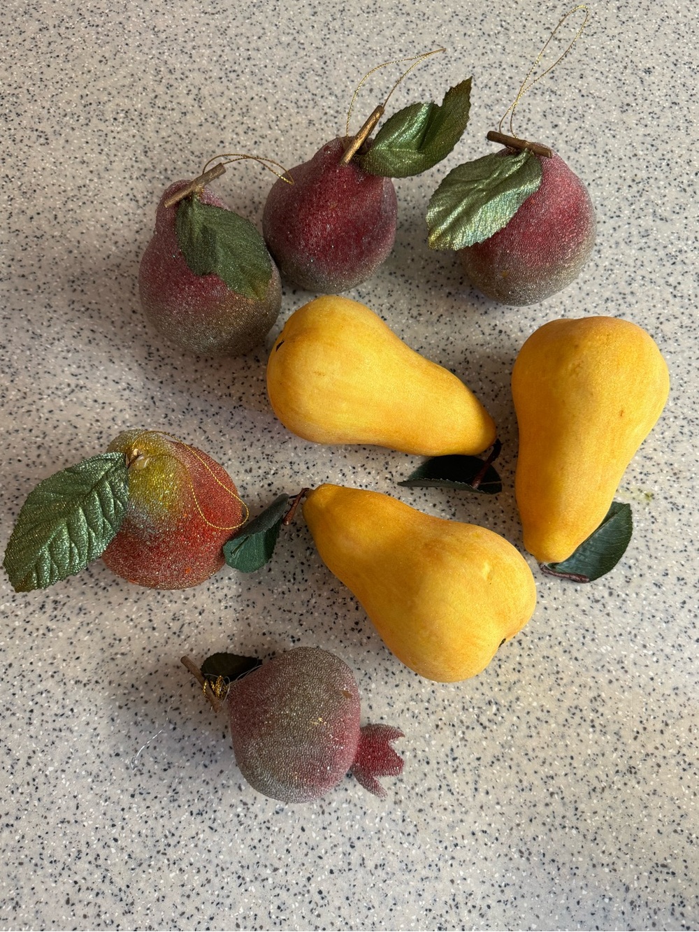 8 PC. Set of Vintage Sugar Bead Faux Pears and Pomegranate - Yellow and Red